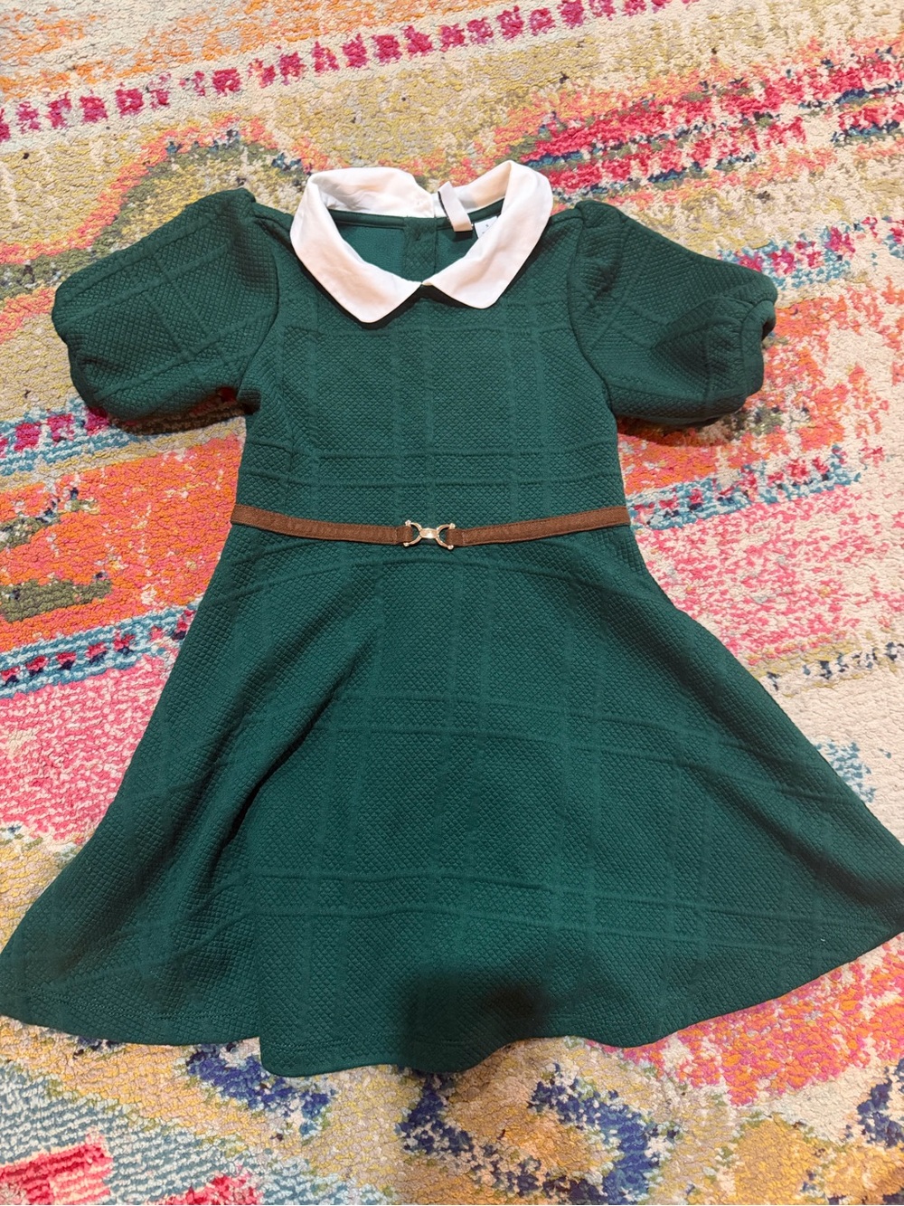Janie and Jack Emerald Green Textured Dress with White Collar